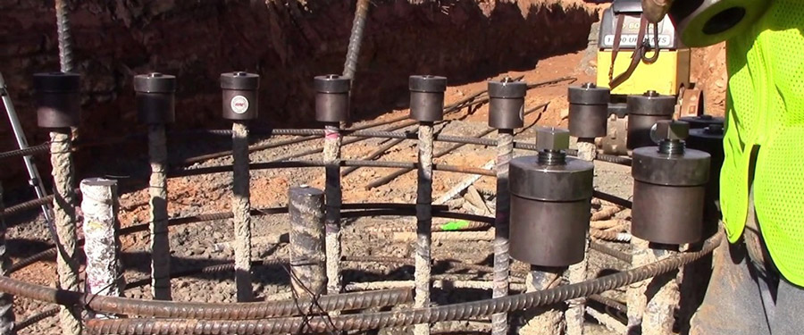 HRC Rebar Couplers on a fabricated cage during installation.